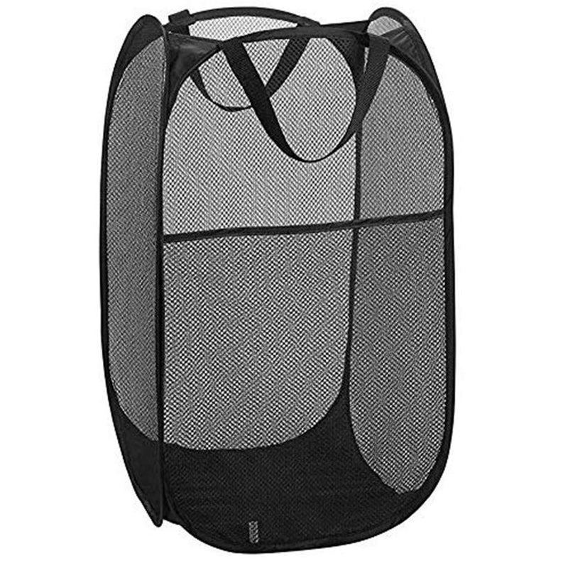 Buenod Mesh Pop up Laundry Hamper with Portable Handles, Collapsible Laundry Basket for Storage, Folding Pop-Up Clothes Hampers for Home, College Dorm or Travel, Black - Image 1